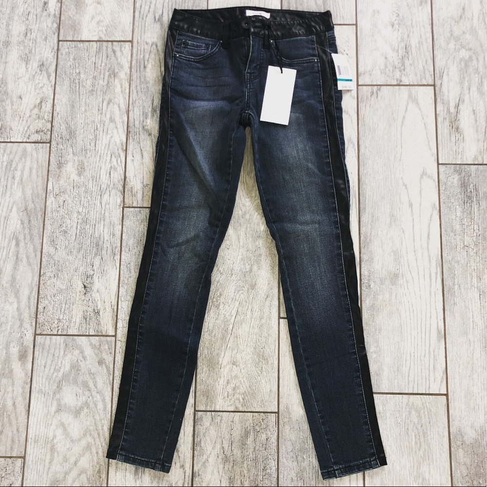 New Kensie Denim & Faux Leather Skinny Jeans